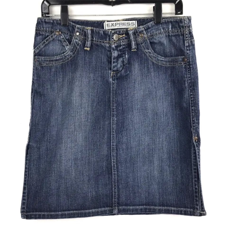 Express Dark Blue Denim Midi Skirt